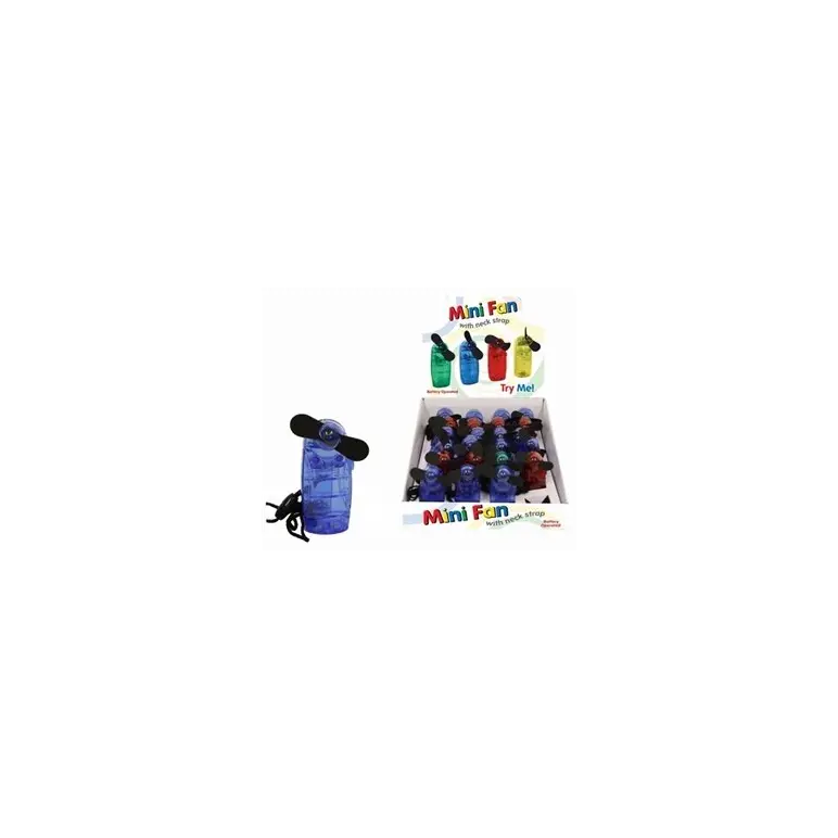 Mini fans in display box, red, blue, green, yellow fans, on a white background
