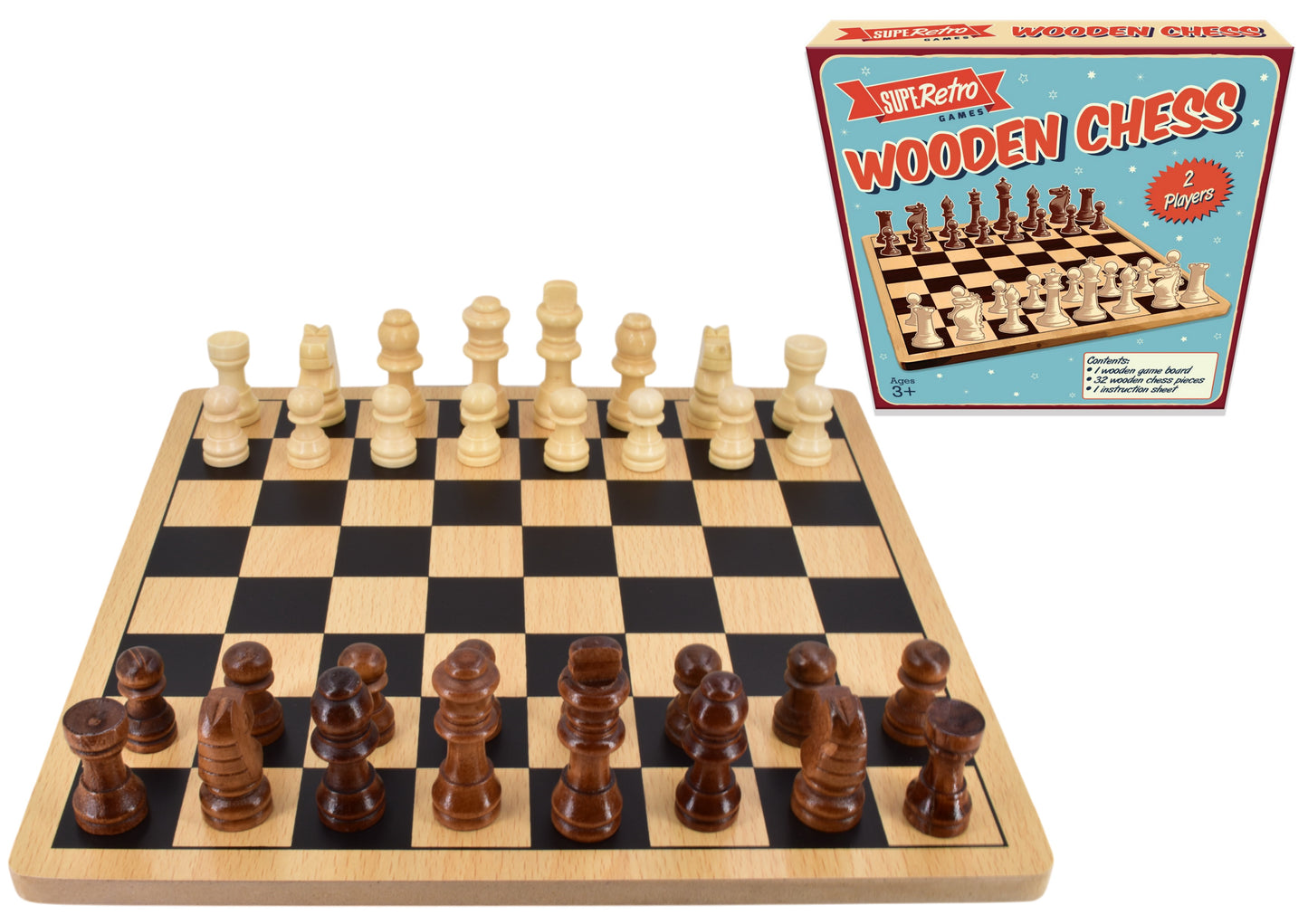 "Retro" Wooden Board Chess - Colour Box