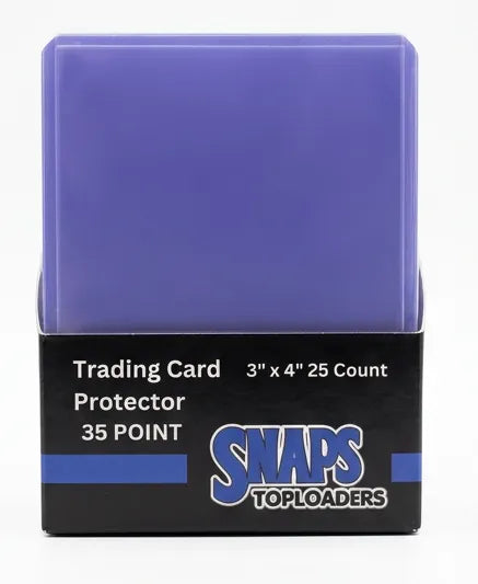 A pack of  3x4 trading card protectors by Snaps Toploaders, shown in its retail packaging against a white background.