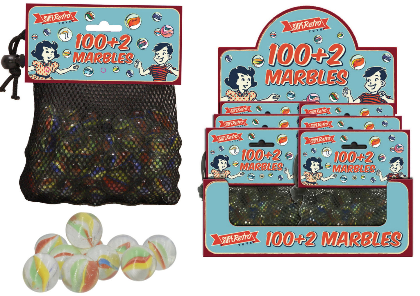 100+2 Marbles "Retro" In Net Bag