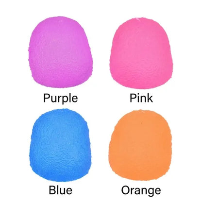 Four textured color swatches on a white background, labeled Purple, Pink, Blue, and Orange.