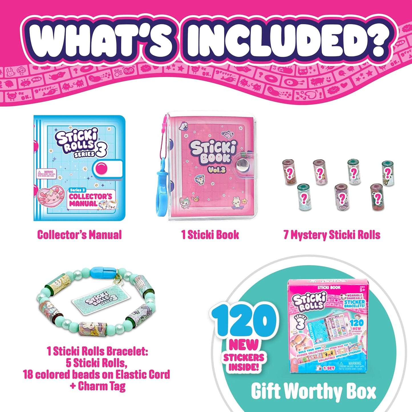 Sticki Rolls Sticki Book S3, Wearable Shareable Sticker Bracelets