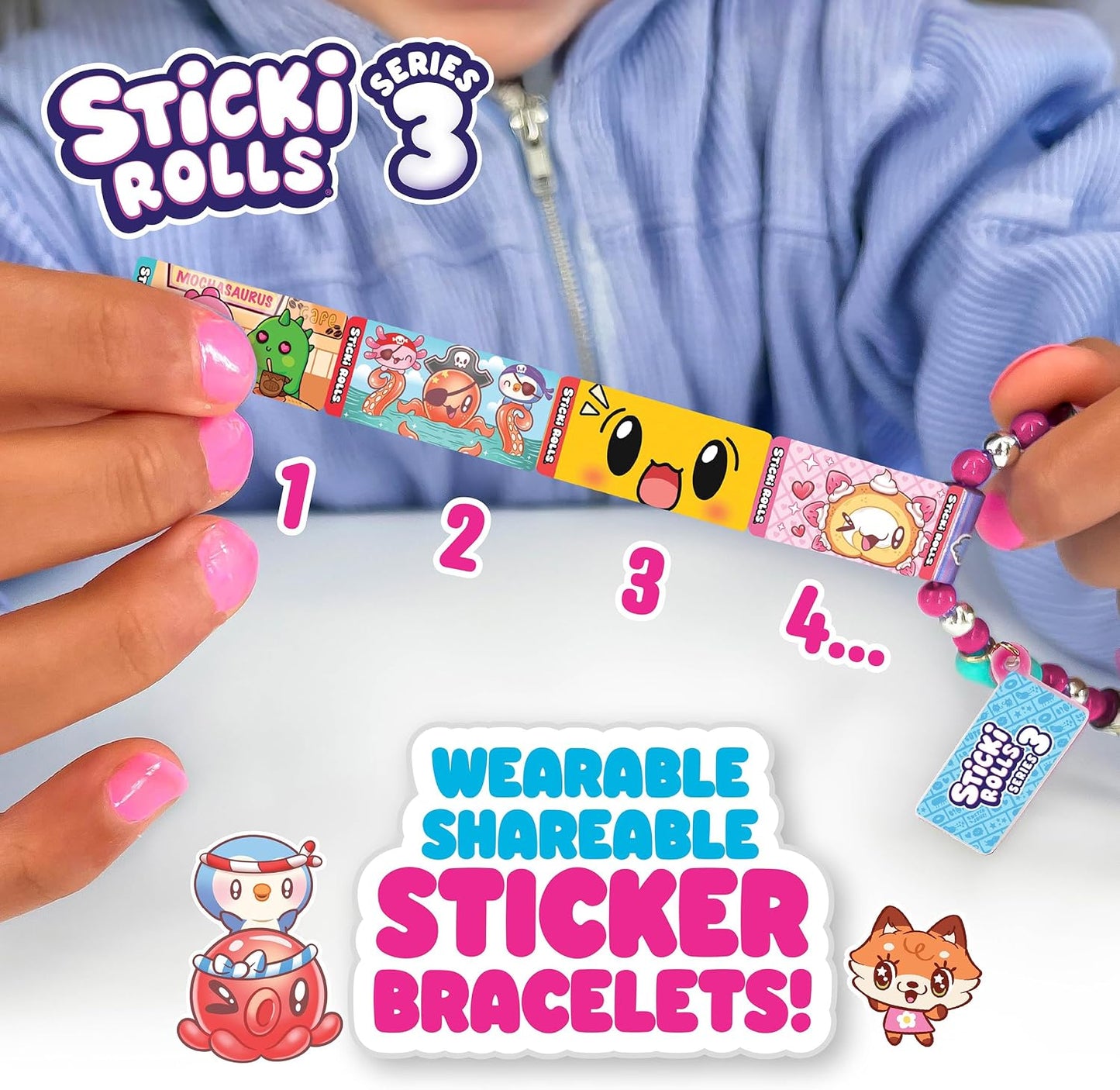 Sticki Rolls Sticki Band Single Pack S3, Wearable Shareable Sticker Bracelets