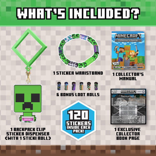 Sticki Rolls Minecraft Backpack Clip and Wristband Sticker Craft Set
